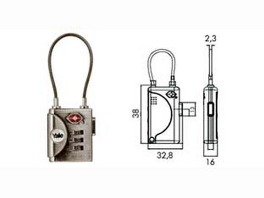 1blister lucchetto ad arco a cavo a combinazione con dispositivo "tsa" tp3 - mm.32 (ytp3/32/350/1) fer189767