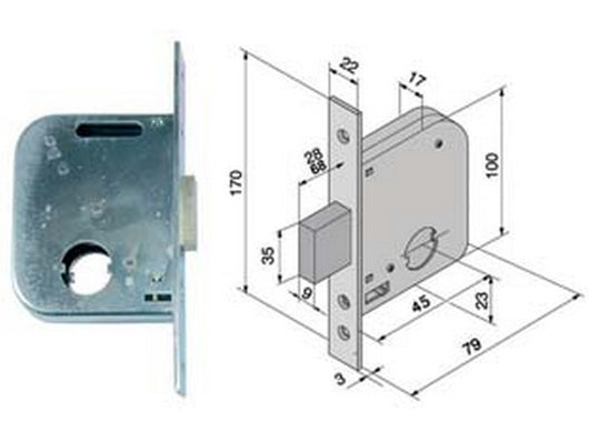 serratura da infilare per cancelli solo catenaccio 071 - mm.45 con catenaccio da mm.28 (07145000) fer194914