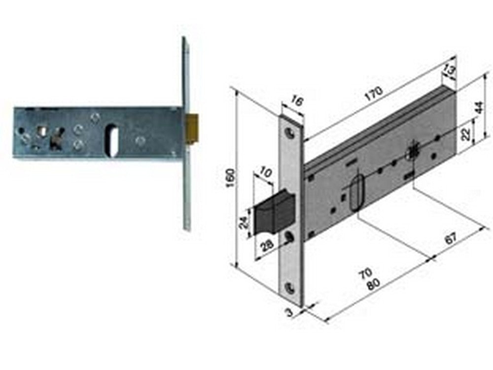 serratura da infilare per fasce catenaccio e scrocco mm.44 h 130 - mm.60 (13060010) cod:ferx.fer407199