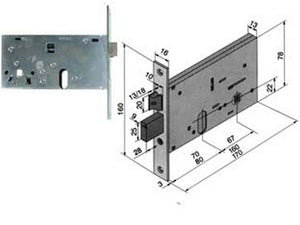 serratura da infilare per fasce catenaccio e scrocco mm.78 h 136 - mm.70 (13670010) fer195102