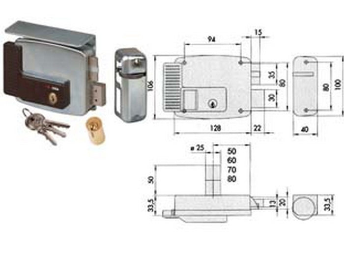 elettroserratura per cancelli con tetto 2 mandate 11761 - mm.70 dx (11761701) fer200929