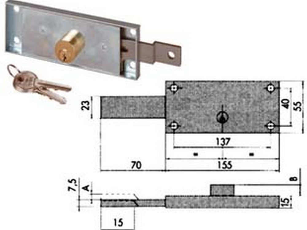 serratura serranda laterale cilindro fisso tondo 41525 - dx mm.155x15x55h. (41525781)  fer200974