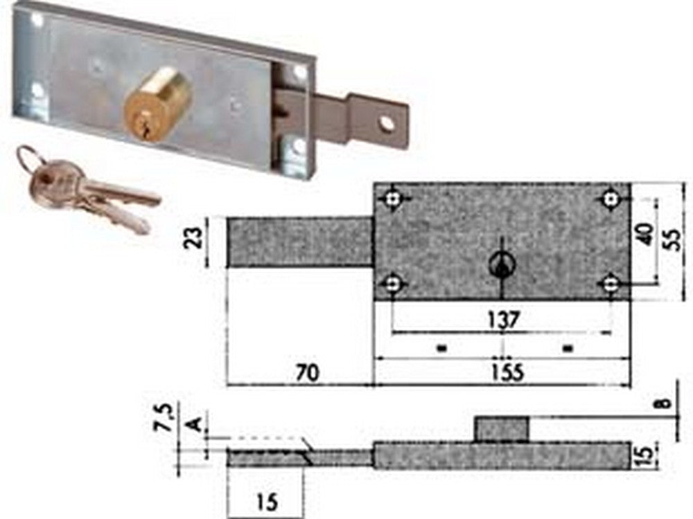 serratura serranda laterale cilindro fisso tondo 41525 - sx mm.155x15x55h. (41525782)  cod:ferx.fer200981