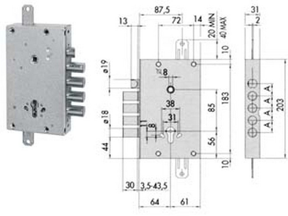 serratura triplice applicare con scrocco cilindro europeo blindate 56515 - mm.64 dx/sx (56515480) fer201070