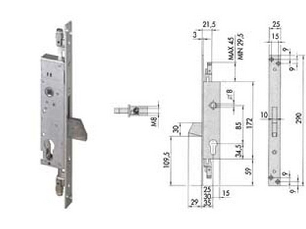 serratura tripl. infilare per montanti e persiane senza scrocco 46800 (ex46300) - mm.35 (46800350) fer201407