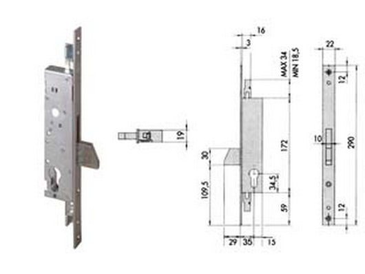 serratura triplice da infilare per montanti e persiane senza scrocco 46220 - mm.25 (46220250) fer201698