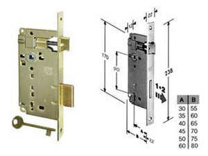 serratura a bussola da infilare bordo quadro ottonato - mm.60 bordo acc.ottonato verniciato (592.60.03) fer203890