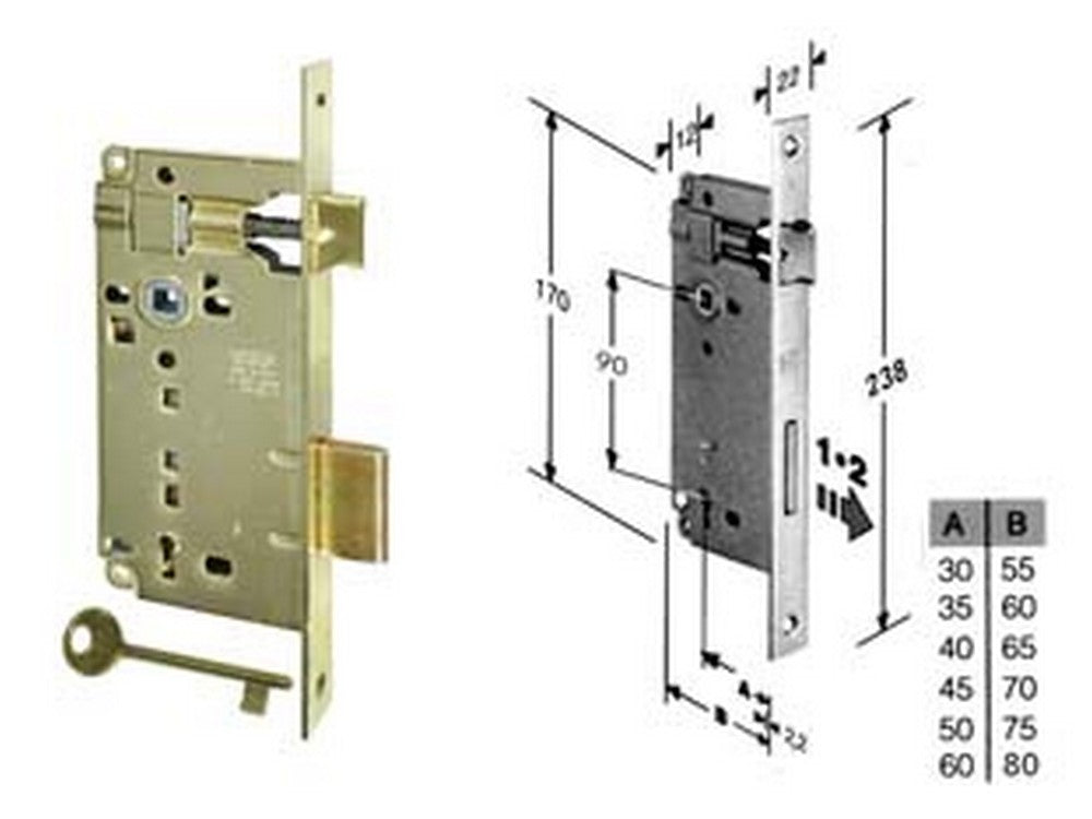 serratura a bussola da infilare bordo quadro ottonato - mm.60 bordo acc.ottonato verniciato (592.60.03) fer203890