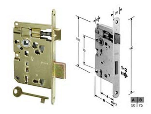 2pz serratura a bussola ridotta da infilare bordo tondo ottonato - mm.50 bordo acc.ottonato verniciato (571.50.03) fer204224