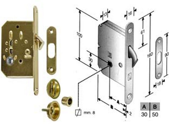 serr. infilare porte scorrevoli a gancio rientrante b. tondo ott. luc. - mm.50 frontale e incontro ottone lucido fer204910