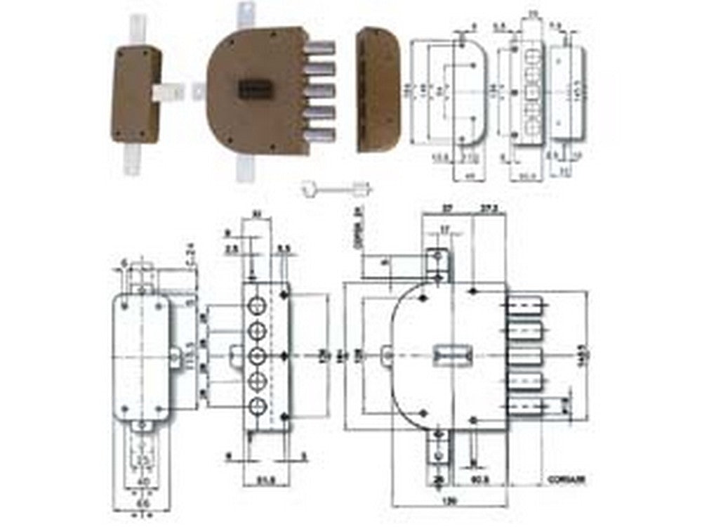 serratura quintuplice da applicare senza scrocco doppia mappa 2300 - mm.60 sx (2300-51) fer214063