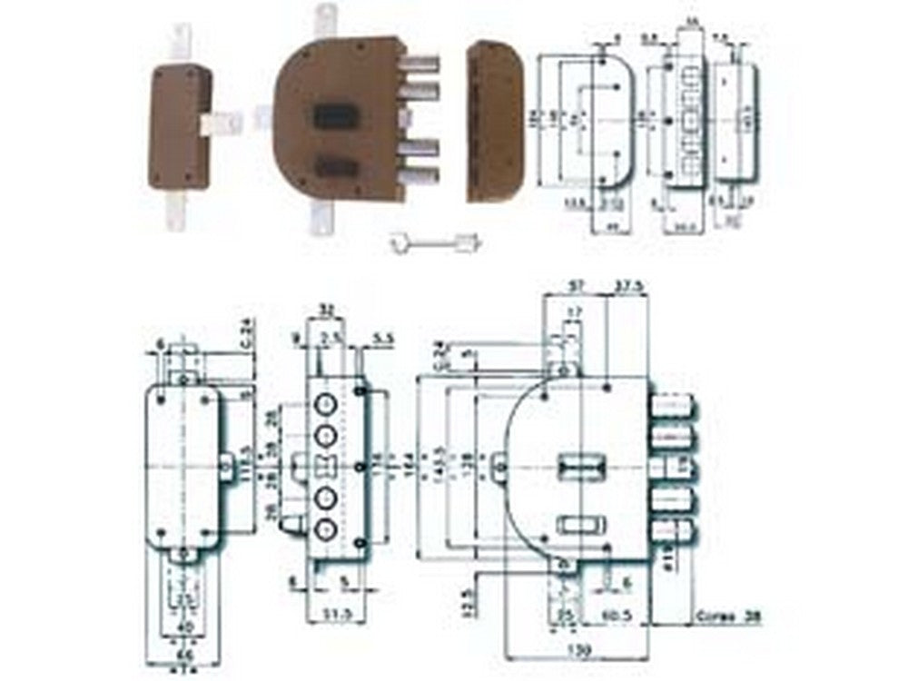 serratura quintuplice da applicare con scrocco doppia mappa 2350 - mm.60 sx (2350-51) cod:ferx.fer214087