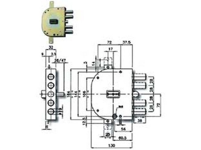 serratura triplice applicare con scrocco doppia mappa blindate 2155 - mm.60 sx (2155-13) fer214285