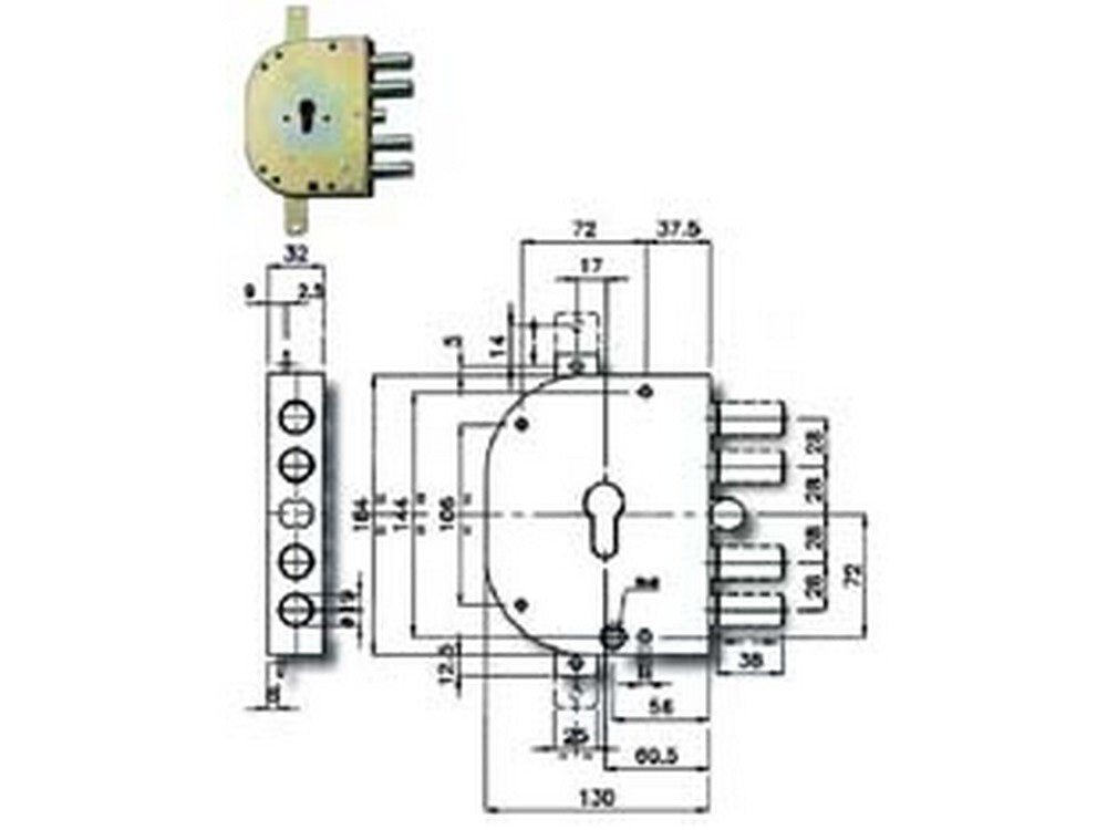 serratura triplice da applicare con scrocco cilindro eu. blindate 2155pen - mm.60 dx (2155pen-01) fer214308