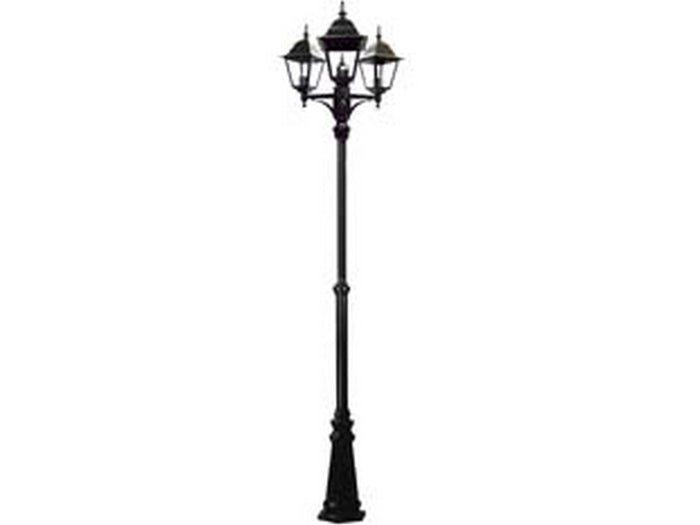 lampione 3 luci su palo modello new york - 3x100w ip44 cm.230h. colore nero fer234368