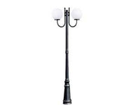 lampione 2 luci su palo modello sfera - 2x100w ip44 cm.230h. colore nero fer234504