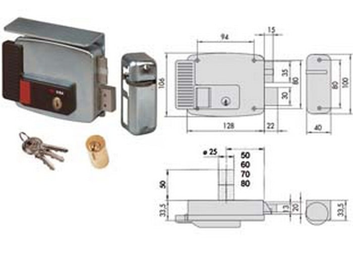 elettroserratura per cancelli tetto e pulsante interno 2 mandate 11771 - mm.70 sx (11771702) cod:ferx.fer244305