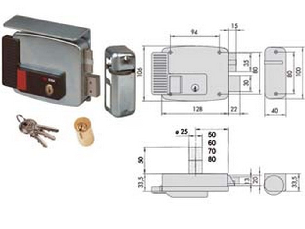 elettroserratura per cancelli tetto e pulsante interno 2 mandate 11771 - mm.70 dx (11771701) cod:ferx.fer244299