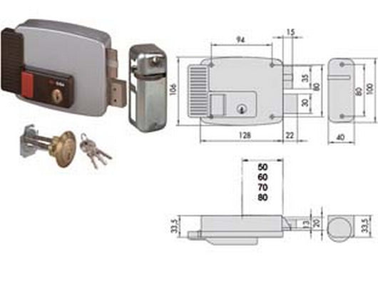 elettroserratura per porte legno con pulsante interno 2 mandate 11670 - mm.70 sx (11670702) fer244503