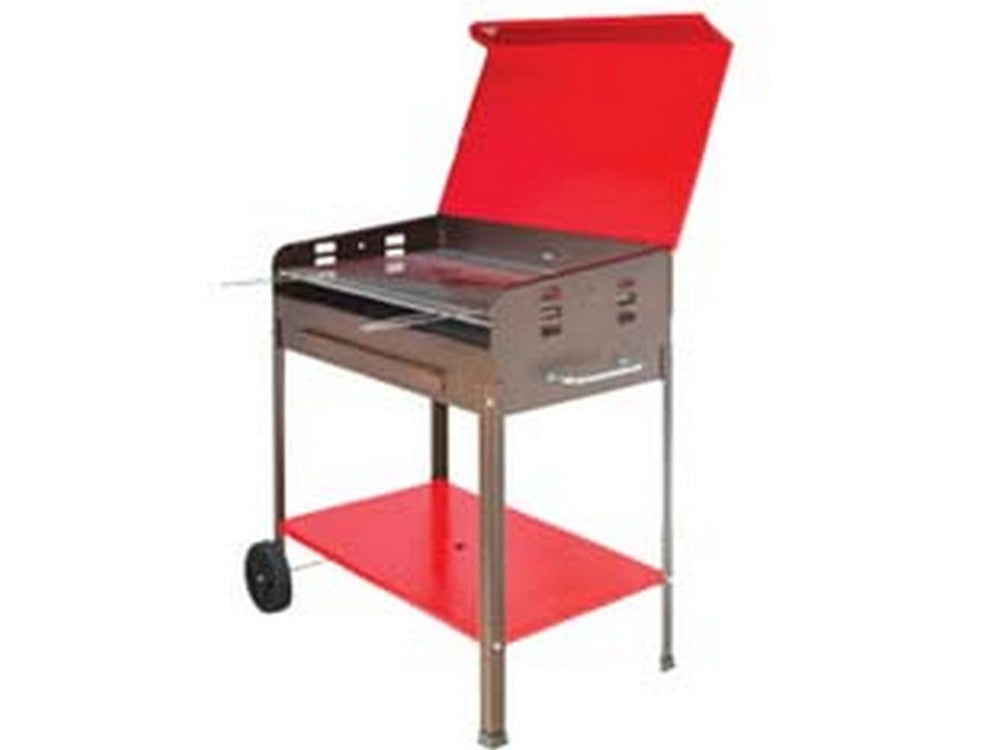 barbecue rettangolare a carbonella "etna" con ruote - bracere cm.50x80 fer254328