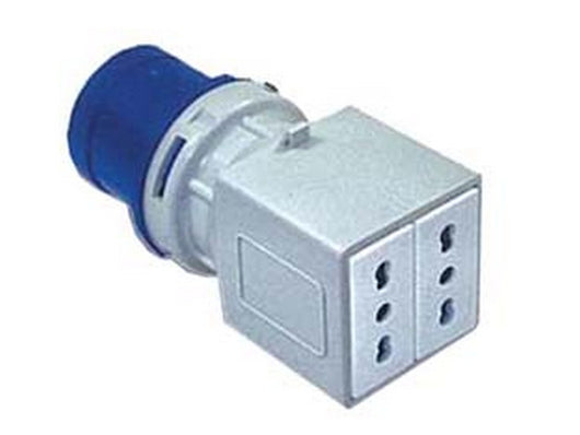 adattatore industriale con spina cee e due prese 10/16a bipasso ip20 -16a colore blu fer271912