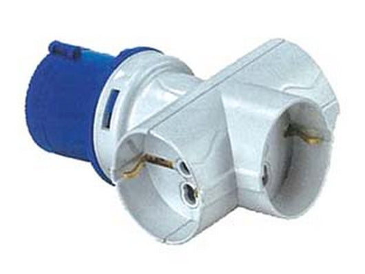 adattatore industriale con spina cee e tre prese schuko 10/16a bip ip20 - 16a colore blu fer271929