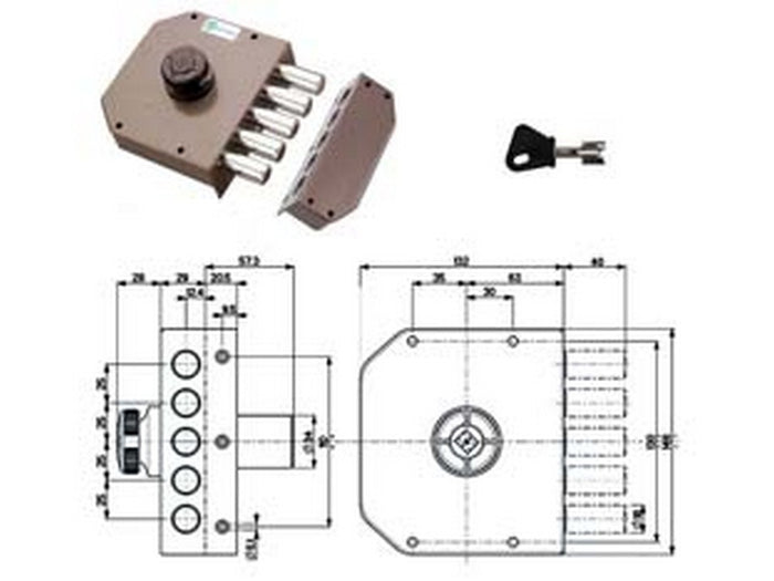 serratura laterale da applicare senza scrocco a pompa 30601 - mm.60 sx cilindro ? mm.34 (30601vs60)  fer272001