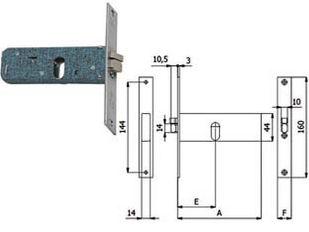 elettroserratura da infilare per fasce mm.44 h 399 - mm.60 dx (399) cod:ferx.fer301701