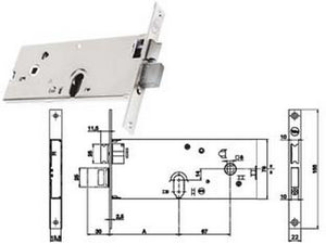 serratura da infilare per fasce catenaccio e scrocco mm.78 h 86502 - mm.80 a 3 mandate (y8650280080) fer311458