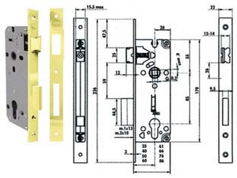 serratura da infilare a cilindro bordo quadro 52x - mm.50 (y52x0050) fer311670