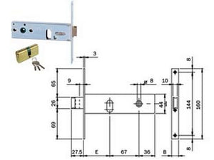serratura da infilare per fasce catenaccio e scrocco mm.44 h 704 - mm.80 - frontale mm.16 (704801s) fer321174