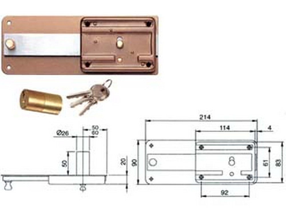 ferroglietto per ferro con catenaccio 6 mandate cilindro fisso senza contropiastra 315 - mm.50 (315506) fer321396