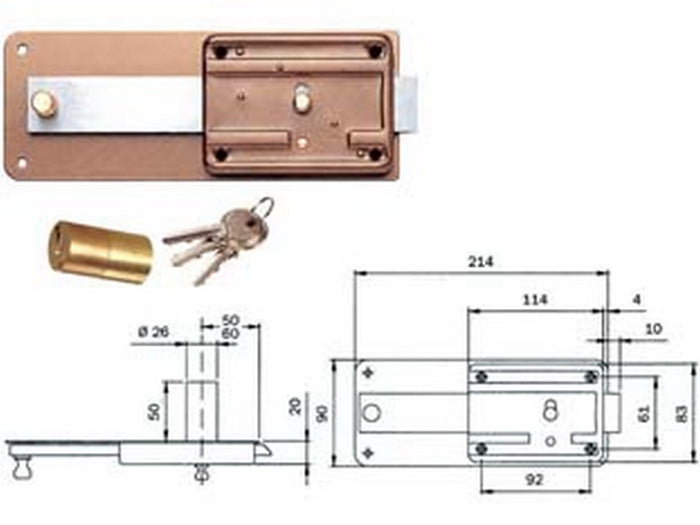 ferroglietto per ferro catenaccio 5 mandate e scrocco cilindro fisso senza contr. 315 - mm.50 (315505) fer321419