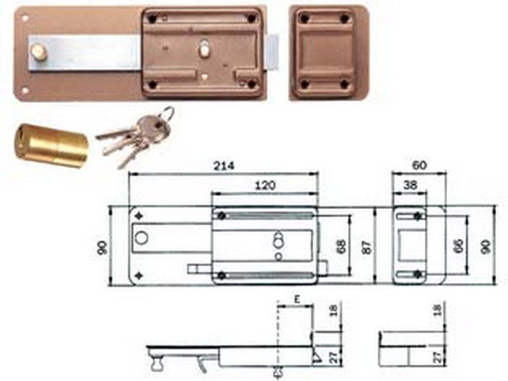 ferroglietto con catenaccio 5 mandate scrocco cilindro fisso 330 - mm.50 (330505) fer321617