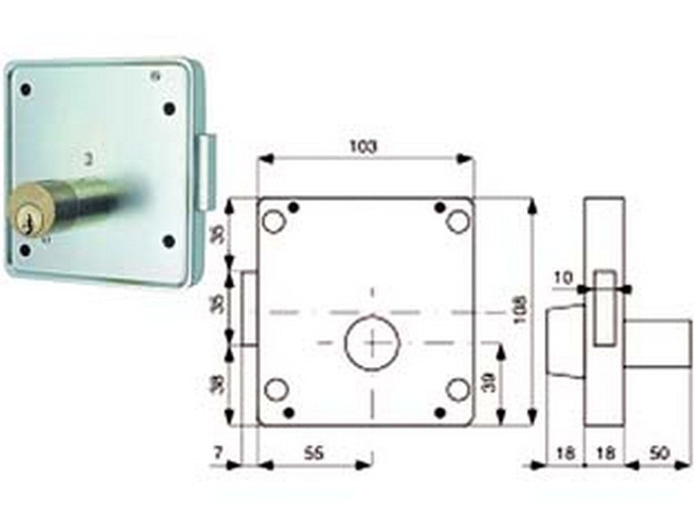 2pz serrature applic. per cancelli 2 mandate solo catenaccio cilindro fisso 426 - mm.55 (426.55.1) dx fer336512