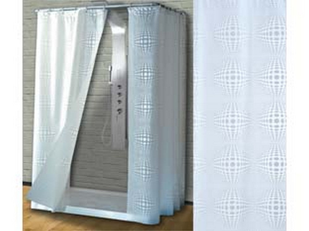 1blister tenda per doccia in peva "sfera" fondo trasparente con decori bianchi - cm.120x200h. fer349550