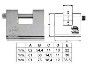 lucchetto corazzato a una bocca acciaio pl211 ka - mm.60 (pl2116000) fer380744