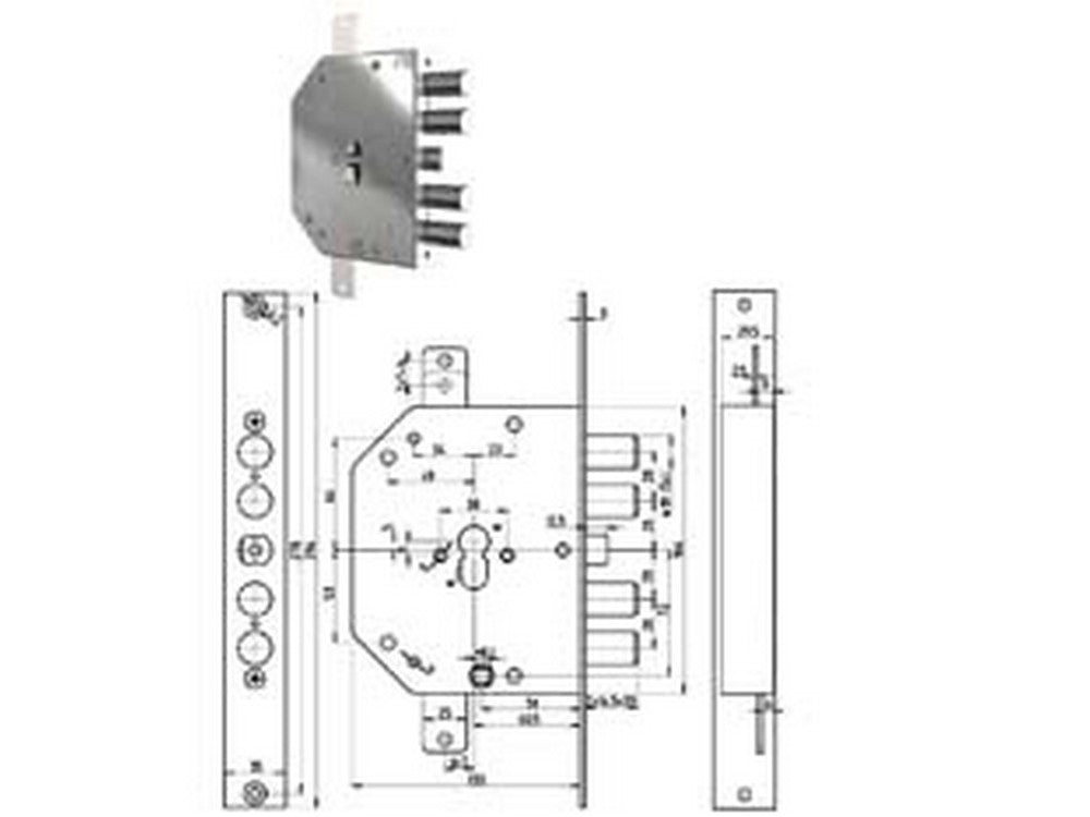 serratura triplice applicare con scrocco cilindro europ. blindate 2155pen n/fl - mm.60 dx (2155pen-01n/fl) fer384094