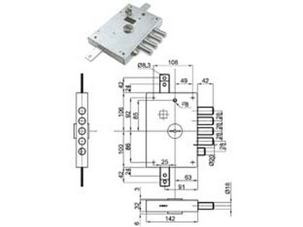 serratura triplice applicare con scrocco doppia mappa blindate heavy mm.63 - mm.63 dx (ser 6111 2 de) fer389266