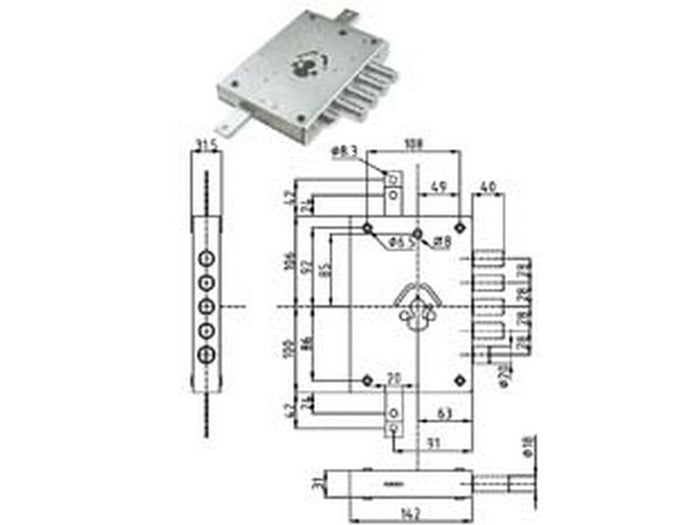 serratura tripl. applicare cilindro europeo con scrocco blindate heavy mm.63 - mm.63 dx (ser ne42 d) fer389303