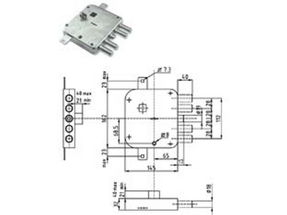 serratura triplice applicare con scrocco doppia mappa blindate strong - mm.65 sx (ser 3222 2sb) fer389358