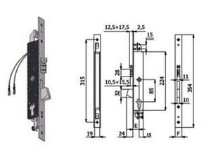 elettroserratura triplice infilare per montanti catenaccio e scrocco 1418q - mm.30 interasse mm.85 (1418q.30.25) fer394802