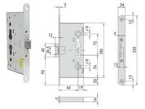 serratura da infilare per porte tagliafuoco 43020 - mm.65 (43020650) fer395236