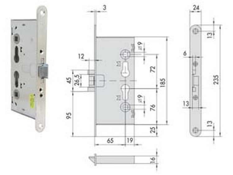 serratura da infilare antipanico per porte tagliafuoco 43130 - mm.65 (43130650) cod:ferx.fer395267