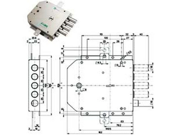 serratura triplice applicare con scrocco doppia mappa blindate 50555 - mm.63 dx (50555d) fer402378