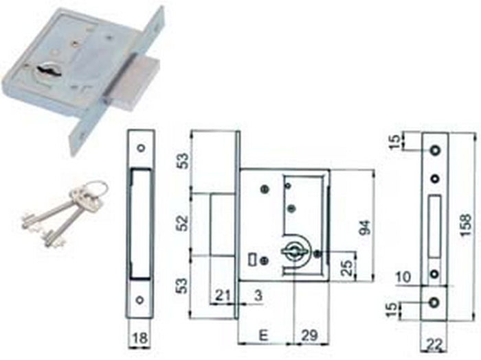 serratura da infilare doppia mappa 4000 - mm.60 (04000 60 2c ci zb) cod:ferx.fer404259