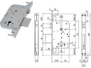 serratura triplice infilare a cilindro con scrocco e catenaccio 600y - mm.60 (00600 y30 60) cod:ferx.fer404181