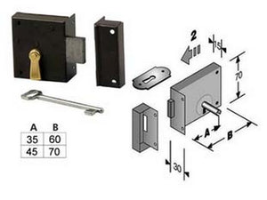 2pz serratura da applicare per cantine 188 - entrata mm.35 lunghezza mm.60 dx cod:ferx.fer413688