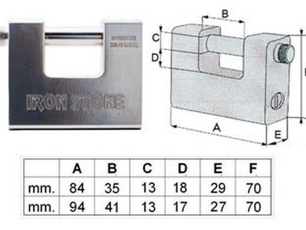 6pz lucchetto in acciaio monoblocco a una bocca - mm.94 ka1 cod:ferx.fer429054