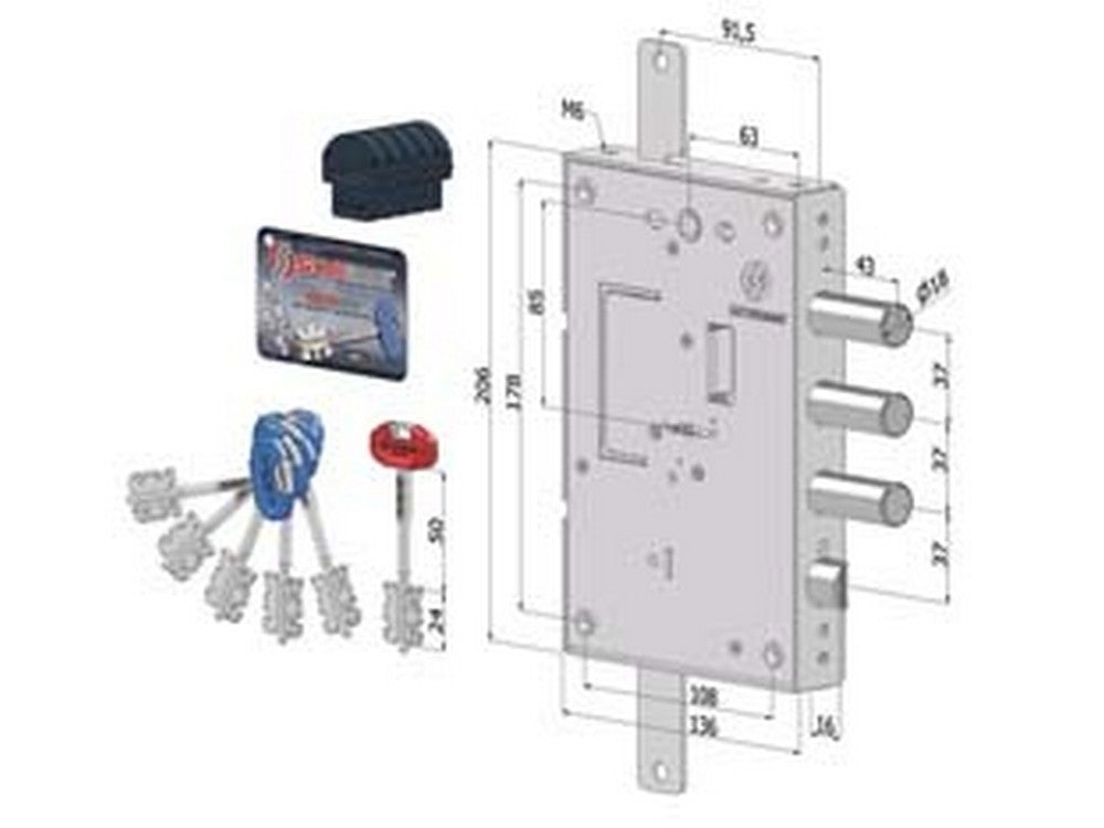 serratura triplice applicare per porte blindate a d.mappa interno 37 240 - (2401dcr0337s56) fer430166